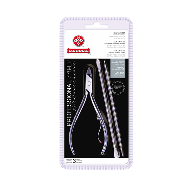 Alicate de Cutícula PROFESSIONAL 778-EP Com Espátula e Palito Mundial
