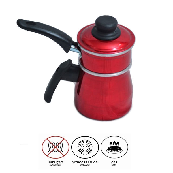 Cuscuzeira de Alumínio Expresso Luxo com Cabo Vermelha DuSertão