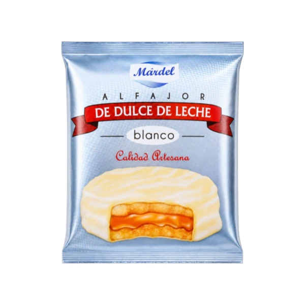 Alfajor de Doce de Leite Coberto com Chocolate Branco Mardel 50g