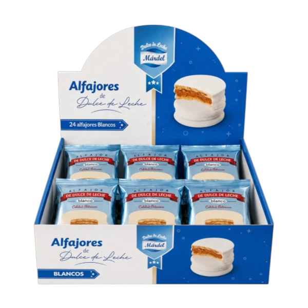 Caixa de Alfajor de Doce de Leite Coberto com Chocolate Branco Mardel